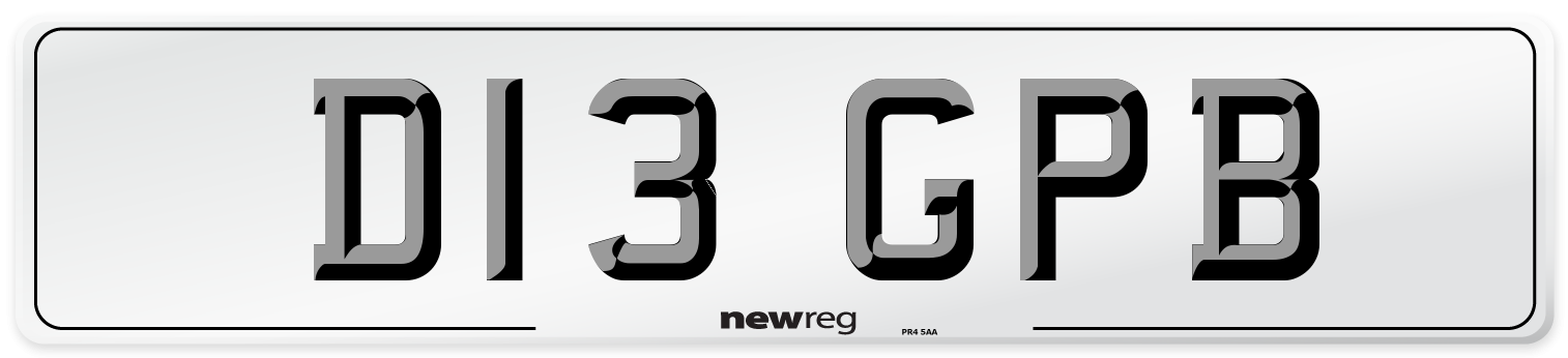 D13 GPB Number Plate from New Reg